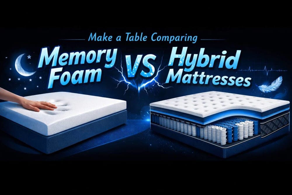 Make a Table Comparing Memory Foam vs Hybrid Mattresses