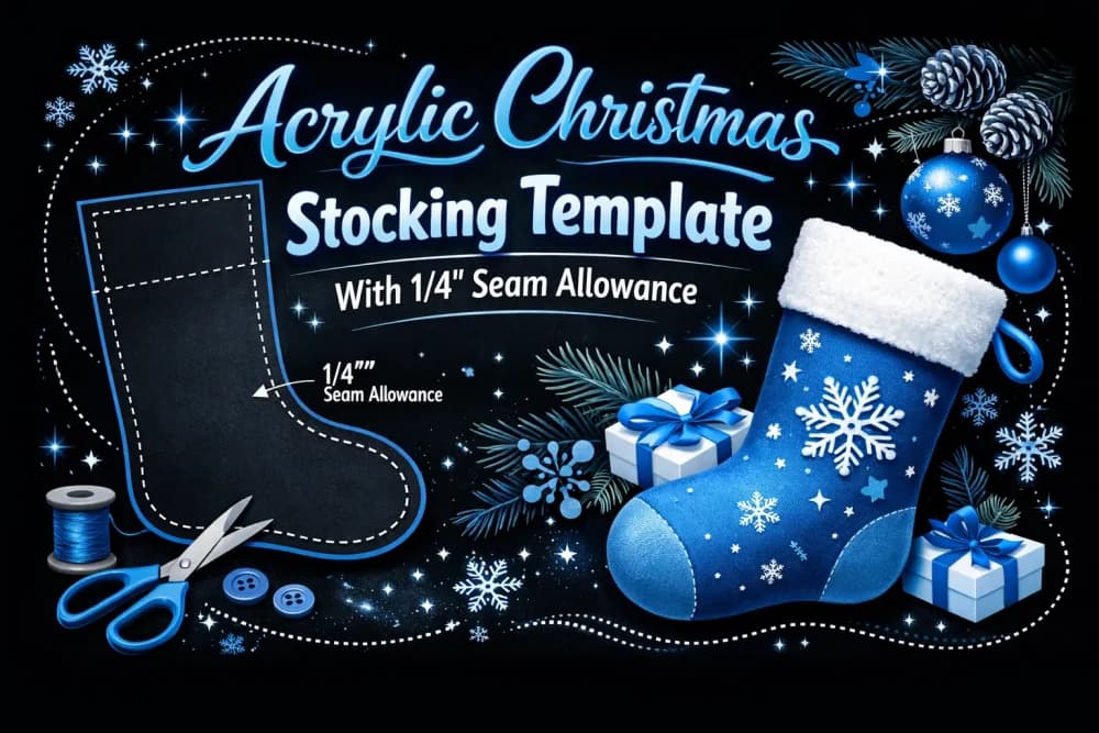 Acrylic Christmas Stocking Template With 1/4 Seam Allowance